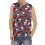 Rose Branch Skull Pattern Print Men's Fitness Tank Top
