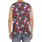Rose Branch Skull Pattern Print Men's Fitness Tank Top