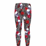 Rose Branch Skull Pattern Print Men's leggings