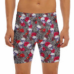 Rose Branch Skull Pattern Print Men's Long Boxer Briefs