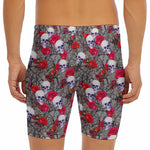 Rose Branch Skull Pattern Print Men's Long Boxer Briefs