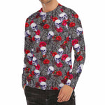 Rose Branch Skull Pattern Print Men's Long Sleeve Rash Guard