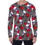 Rose Branch Skull Pattern Print Men's Long Sleeve T-Shirt