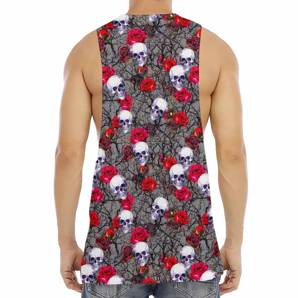 Rose Branch Skull Pattern Print Men's Muscle Tank Top