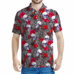 Rose Branch Skull Pattern Print Men's Polo Shirt