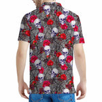 Rose Branch Skull Pattern Print Men's Polo Shirt