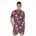 Rose Branch Skull Pattern Print Men's Romper
