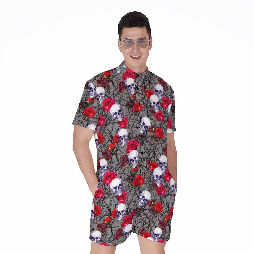 Rose Branch Skull Pattern Print Men's Rompers