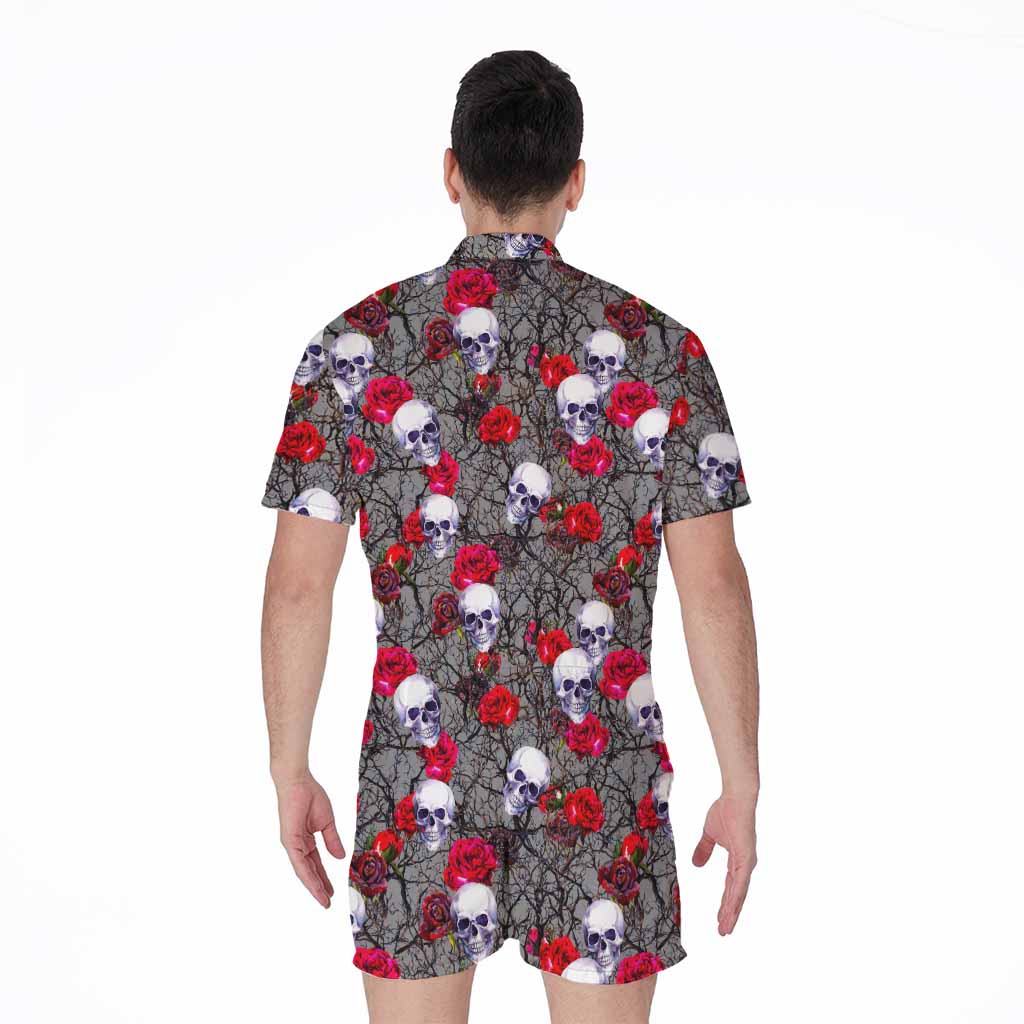 Rose Branch Skull Pattern Print Men's Rompers