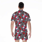 Rose Branch Skull Pattern Print Men's Rompers