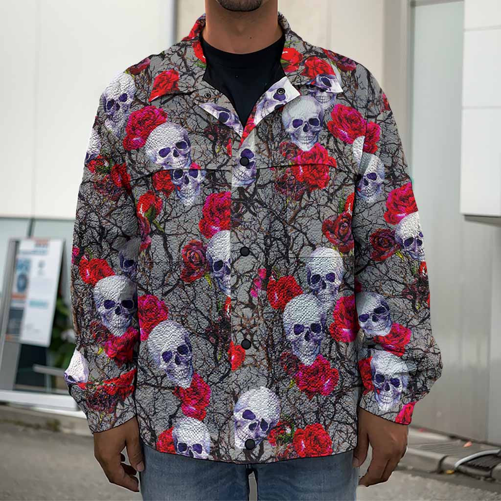 Rose Branch Skull Pattern Print Men's Shirt Jacket