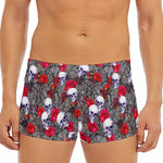 Rose Branch Skull Pattern Print Men's Short Boxer Briefs