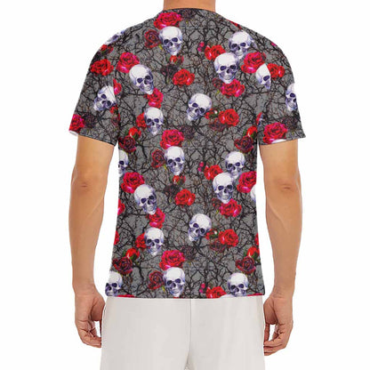 Rose Branch Skull Pattern Print Men's Short Sleeve Rash Guard