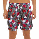 Rose Branch Skull Pattern Print Men's Split Running Shorts