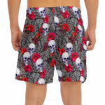 Rose Branch Skull Pattern Print Men's Split Running Shorts