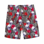 Rose Branch Skull Pattern Print Men's Sports Shorts
