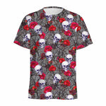 Rose Branch Skull Pattern Print Men's Sports T-Shirt
