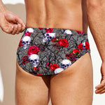 Rose Branch Skull Pattern Print Men's Swim Briefs