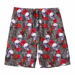 Rose Branch Skull Pattern Print Men's Swim Trunks