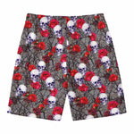 Rose Branch Skull Pattern Print Men's Swim Trunks
