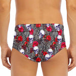 Rose Branch Skull Pattern Print Men's Triangle Swim Briefs