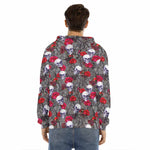 Rose Branch Skull Pattern Print Men's Velvet Pullover Hoodie