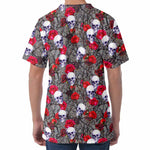 Rose Branch Skull Pattern Print Men's Velvet T-Shirt