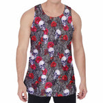 Rose Branch Skull Pattern Print Men's Velvet Tank Top