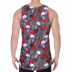 Rose Branch Skull Pattern Print Men's Velvet Tank Top