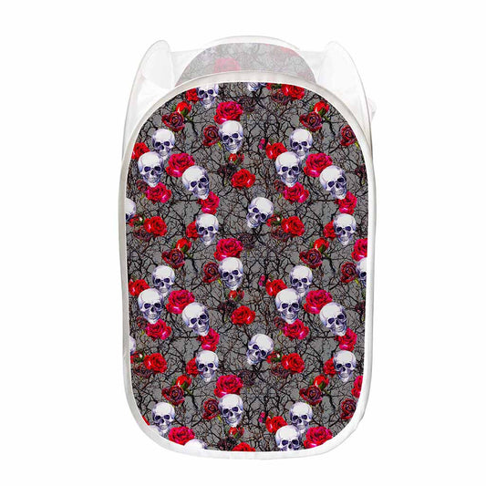 Rose Branch Skull Pattern Print Mesh Laundry Hamper
