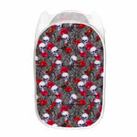 Rose Branch Skull Pattern Print Mesh Laundry Hamper