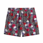 Rose Branch Skull Pattern Print Mesh Shorts