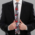 Rose Branch Skull Pattern Print Necktie