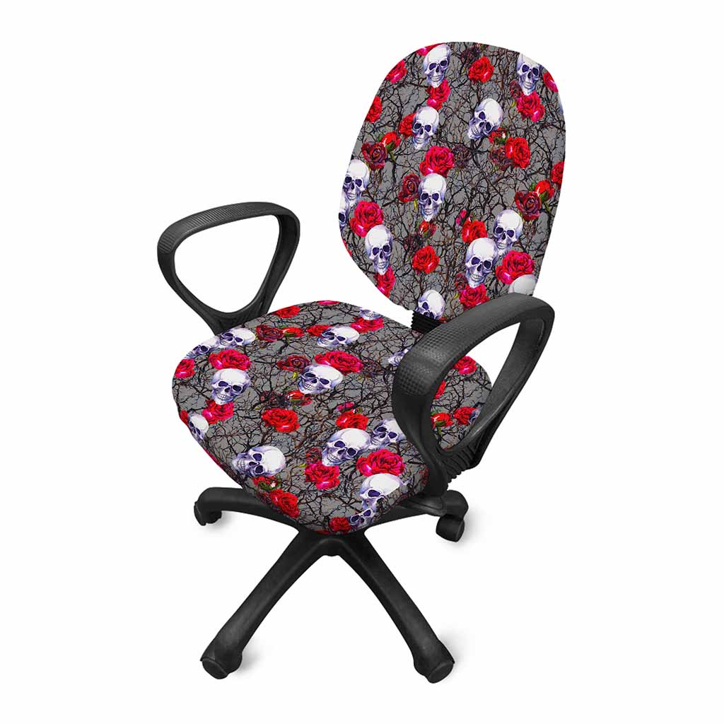 Rose Branch Skull Pattern Print Office Chair Cover