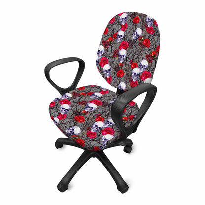 Rose Branch Skull Pattern Print Office Chair Cover