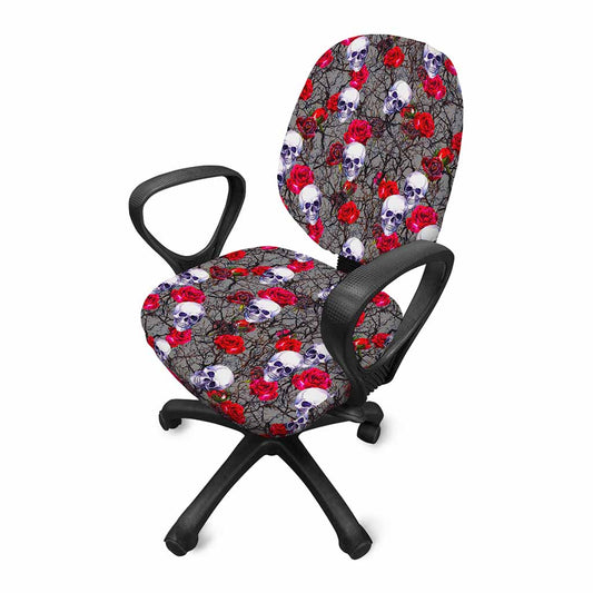 Rose Branch Skull Pattern Print Office Chair Cover