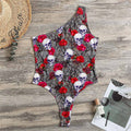 Rose Branch Skull Pattern Print One Shoulder Bodysuit