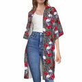 Rose Branch Skull Pattern Print Open Front Beach Cover Up