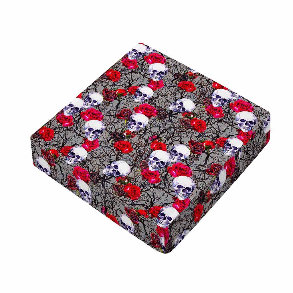 Rose Branch Skull Pattern Print Outdoor Seat Cushion Cover