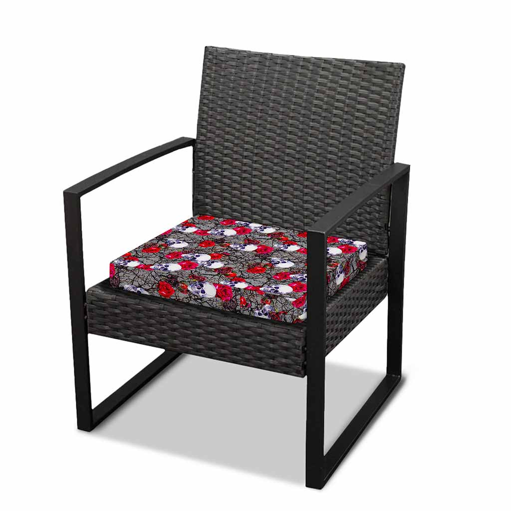 Rose Branch Skull Pattern Print Outdoor Seat Cushion Cover