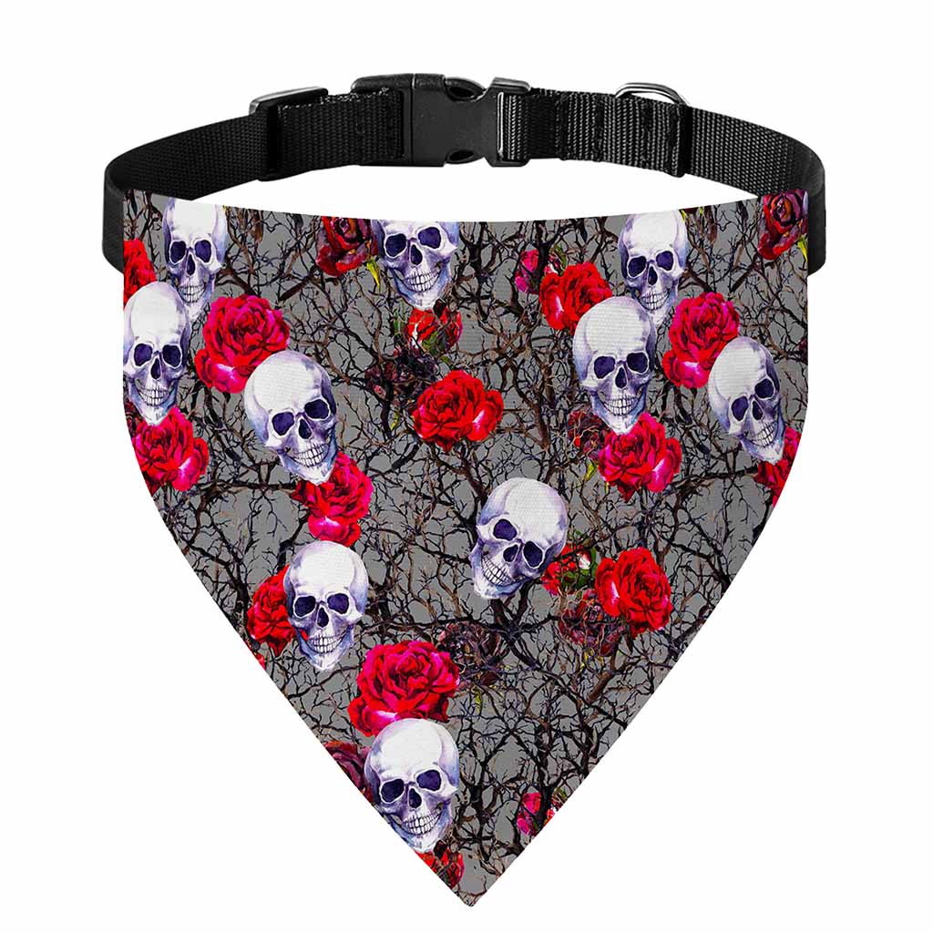 Rose Branch Skull Pattern Print Over The Collar Dog Bandana