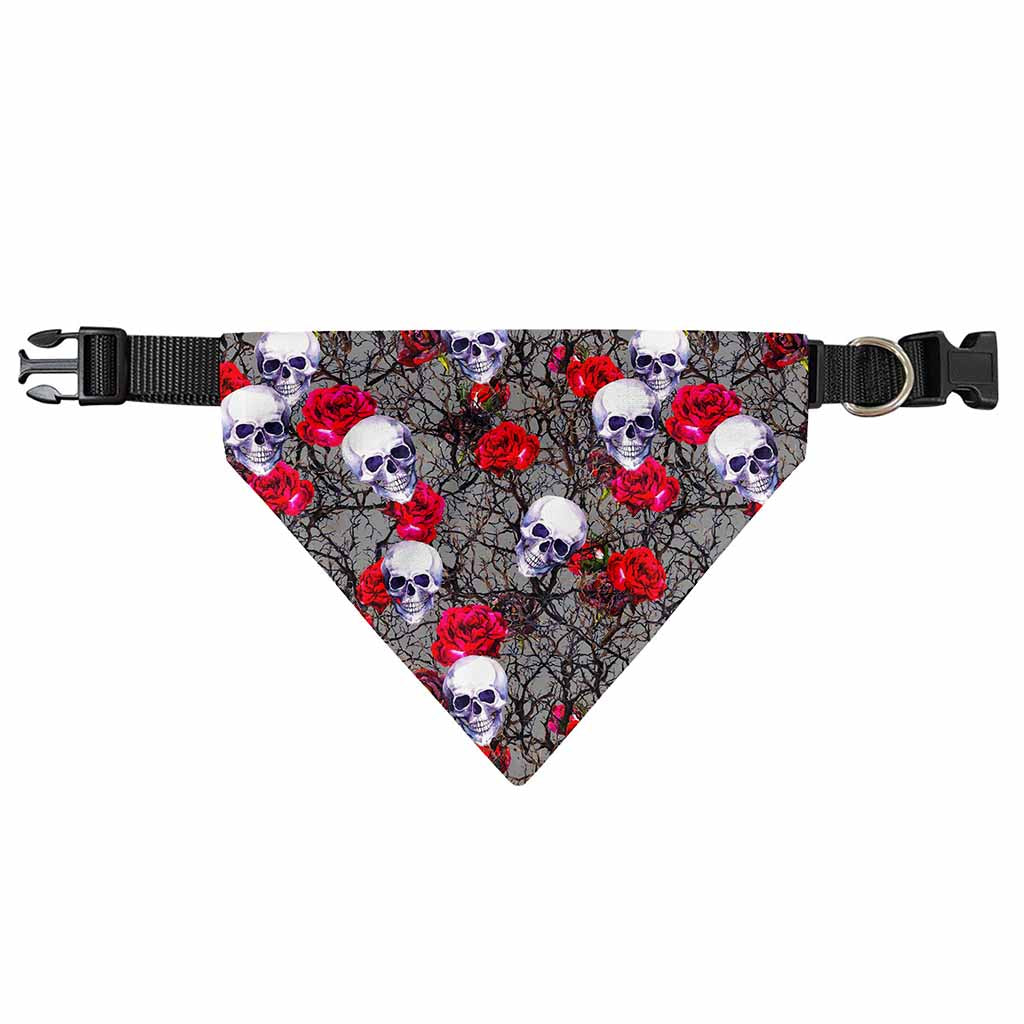 Rose Branch Skull Pattern Print Over The Collar Dog Bandana