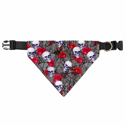 Rose Branch Skull Pattern Print Over The Collar Dog Bandana
