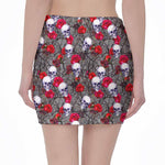 Rose Branch Skull Pattern Print Pencil Mini Skirt