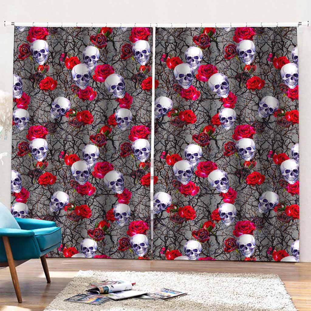 Rose Branch Skull Pattern Print Pencil Pleat Curtains
