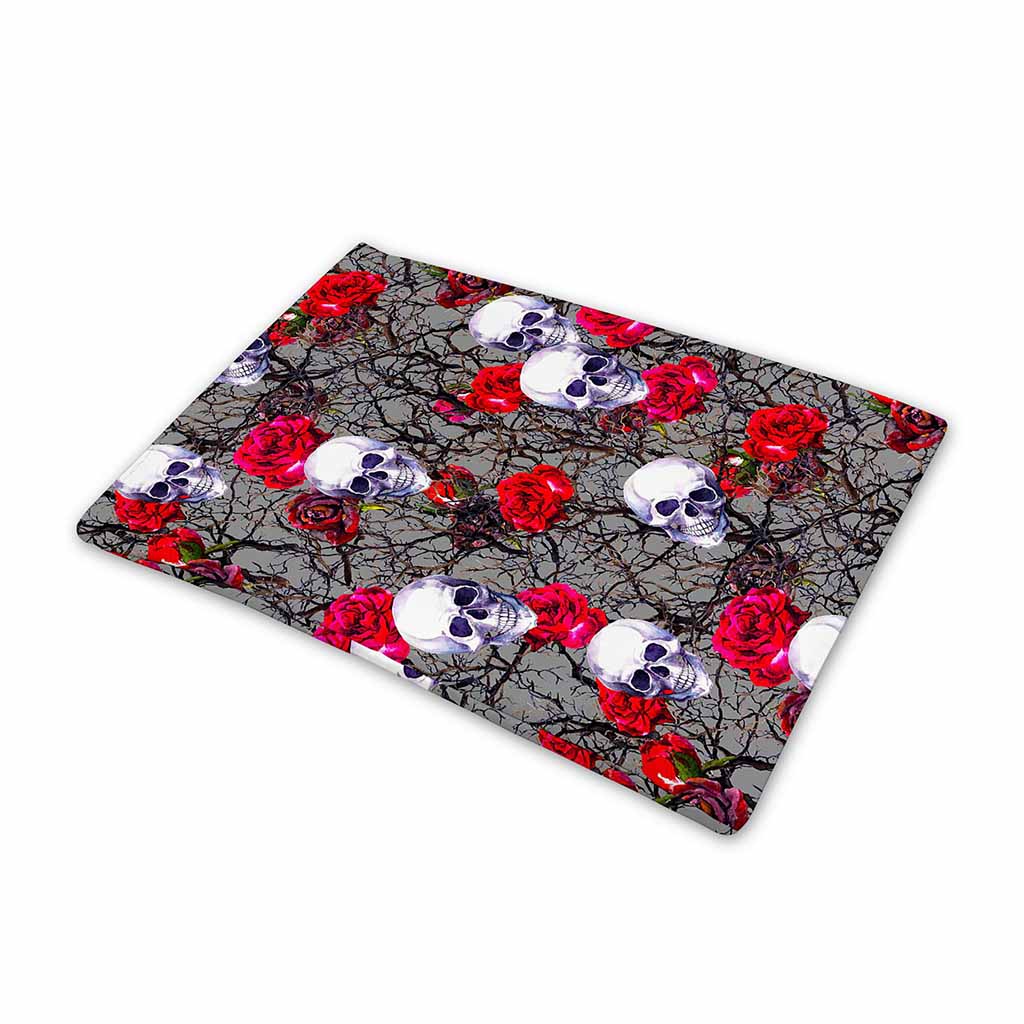 Rose Branch Skull Pattern Print Pet Cooling Mat Cover