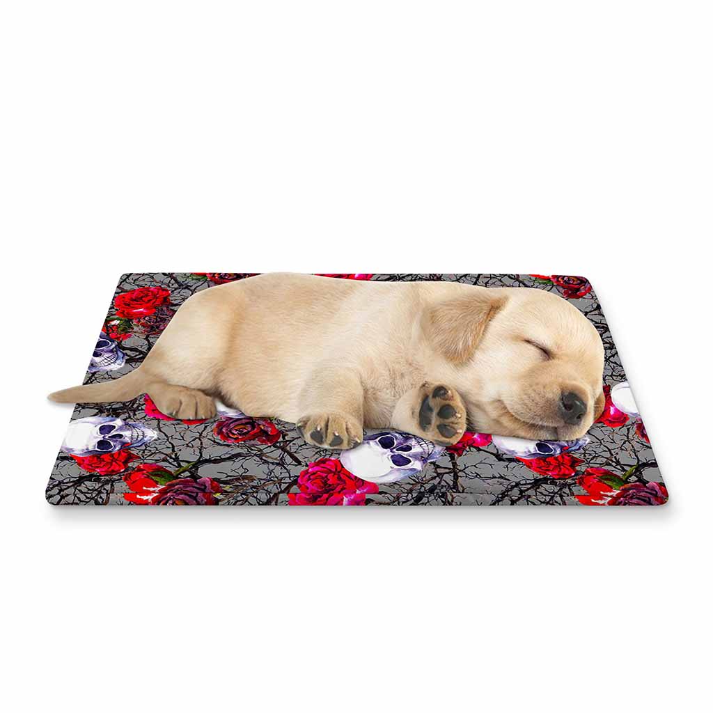 Rose Branch Skull Pattern Print Pet Cooling Mat Cover