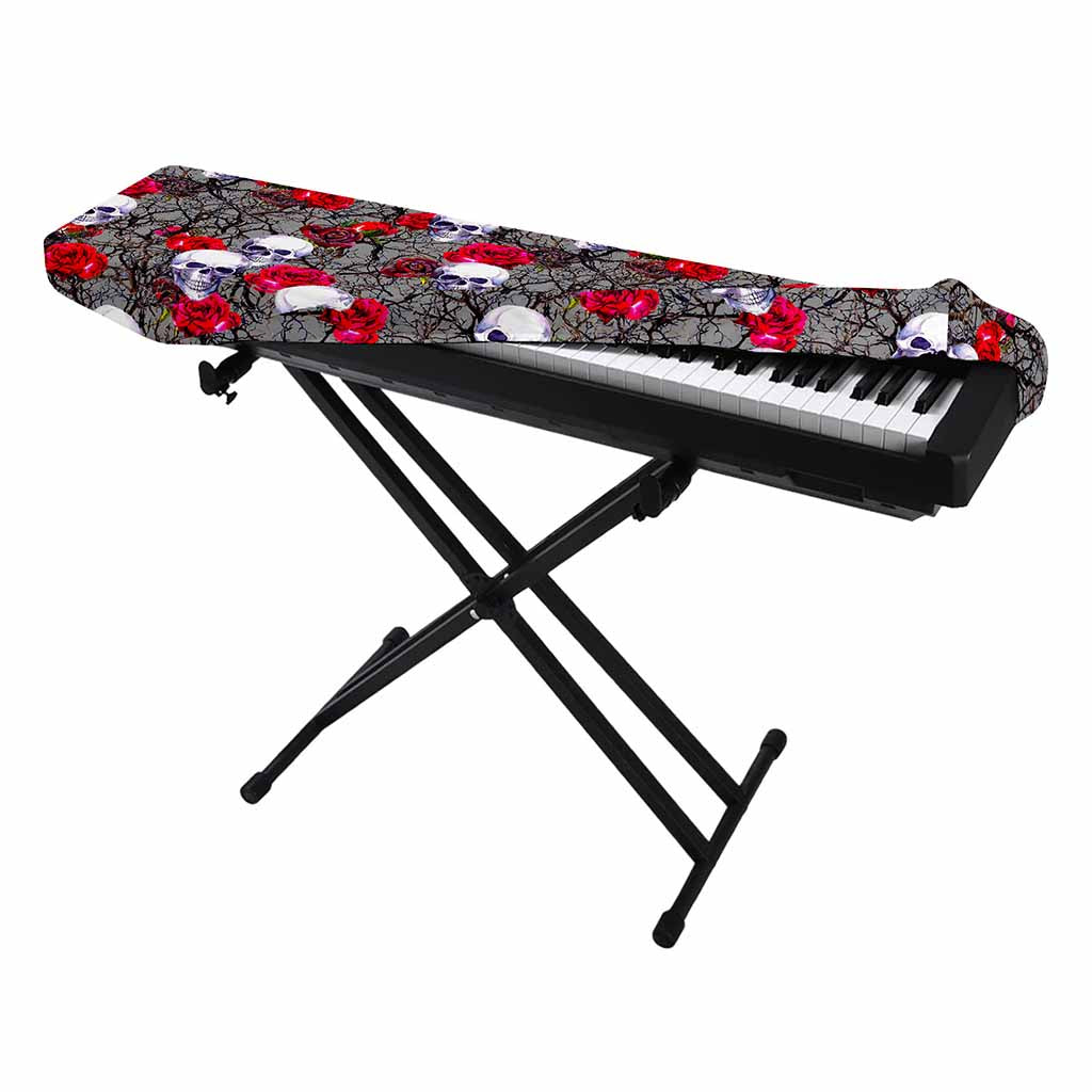 Rose Branch Skull Pattern Print Piano Keyboard Cover