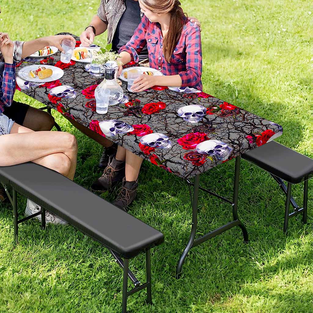 Rose Branch Skull Pattern Print Picnic Table Cover