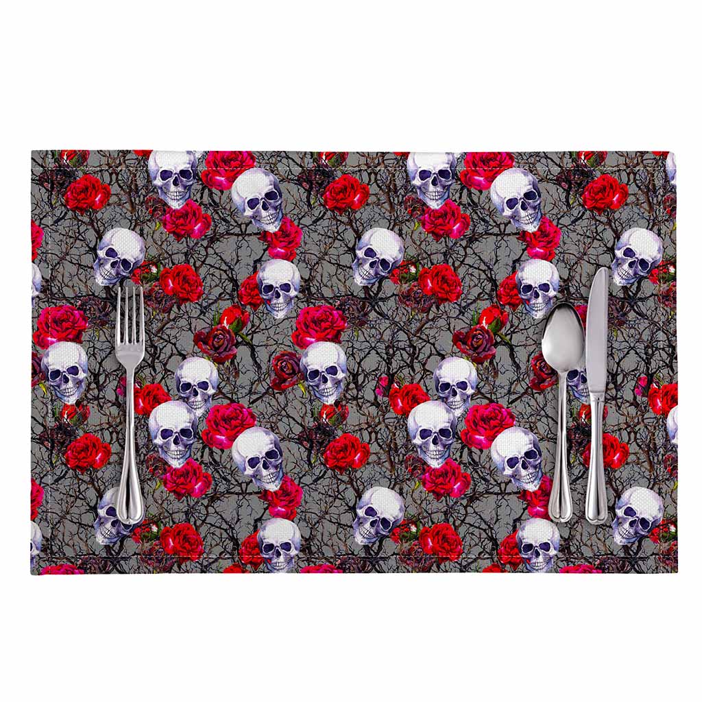 Rose Branch Skull Pattern Print Placemat